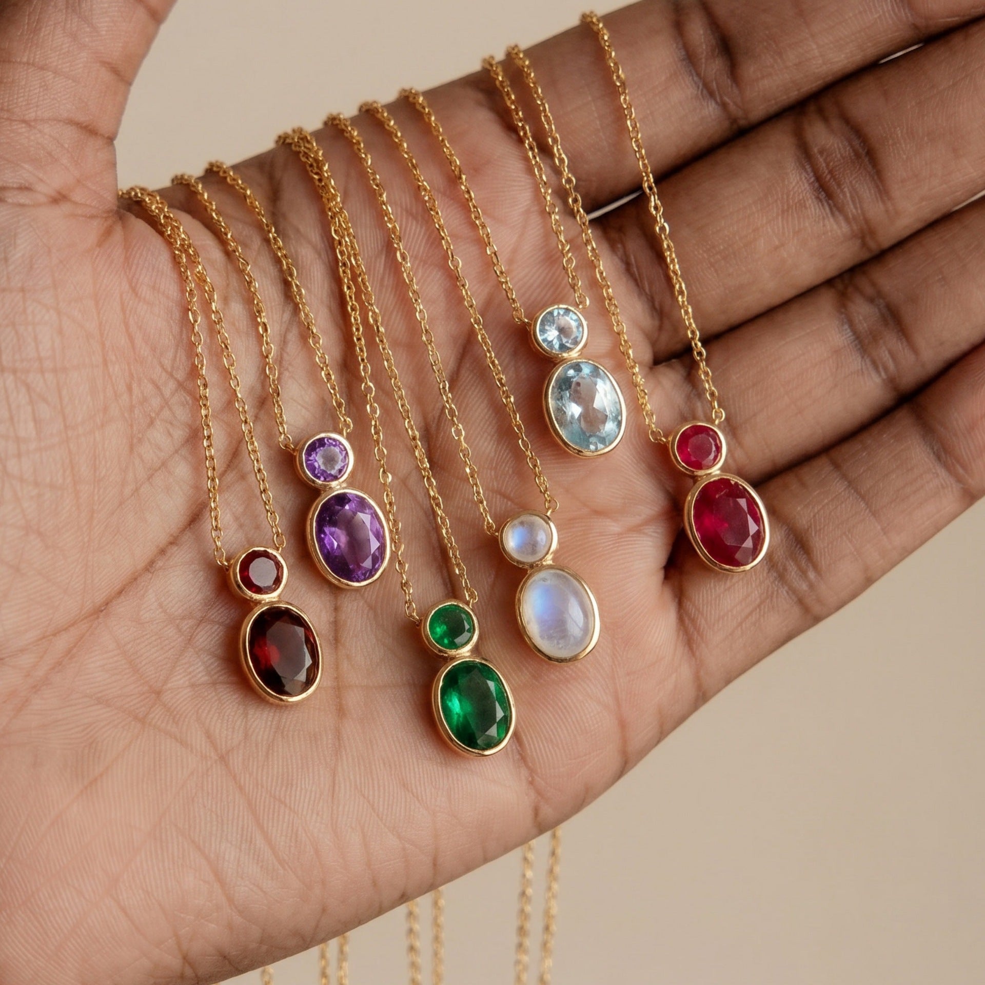 Wholesale Minimalist Gourd Pendant Necklace Double Stone Bezel Set Natural Stone Gold Bead Stainless Steel Collarbone Chain Jewelry Accessory