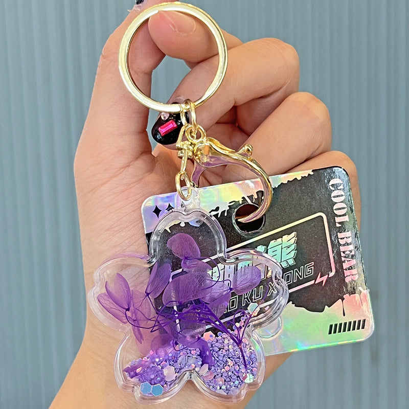 Wholesale Acrylic Dried Flower Series Quicksand Bottle Key Chain
