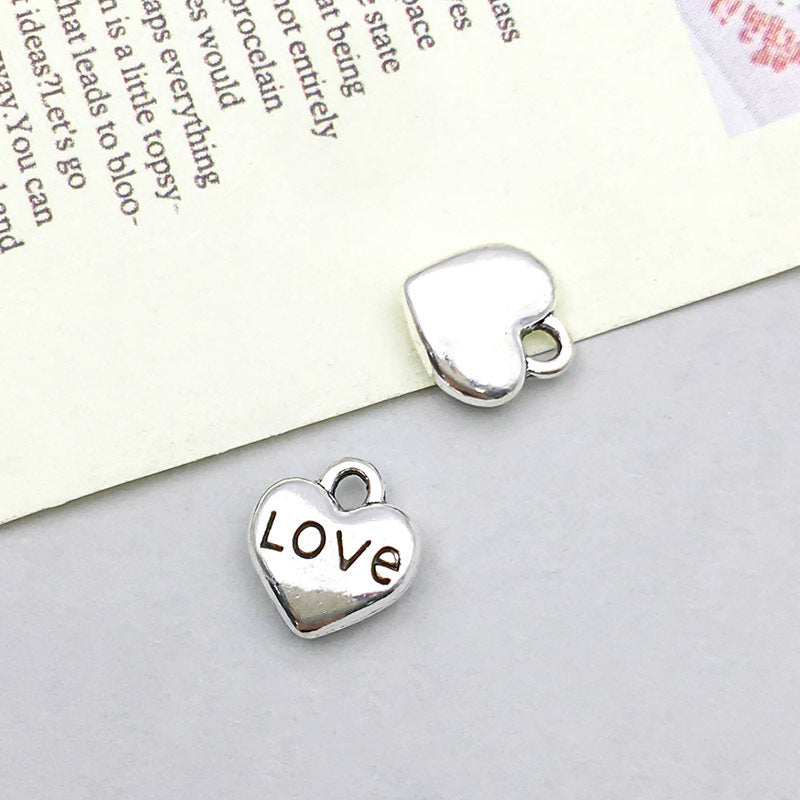 Wholesale 1 Antique Silver Alloy Simulation Heart-shaped English Letter DIY Pendant