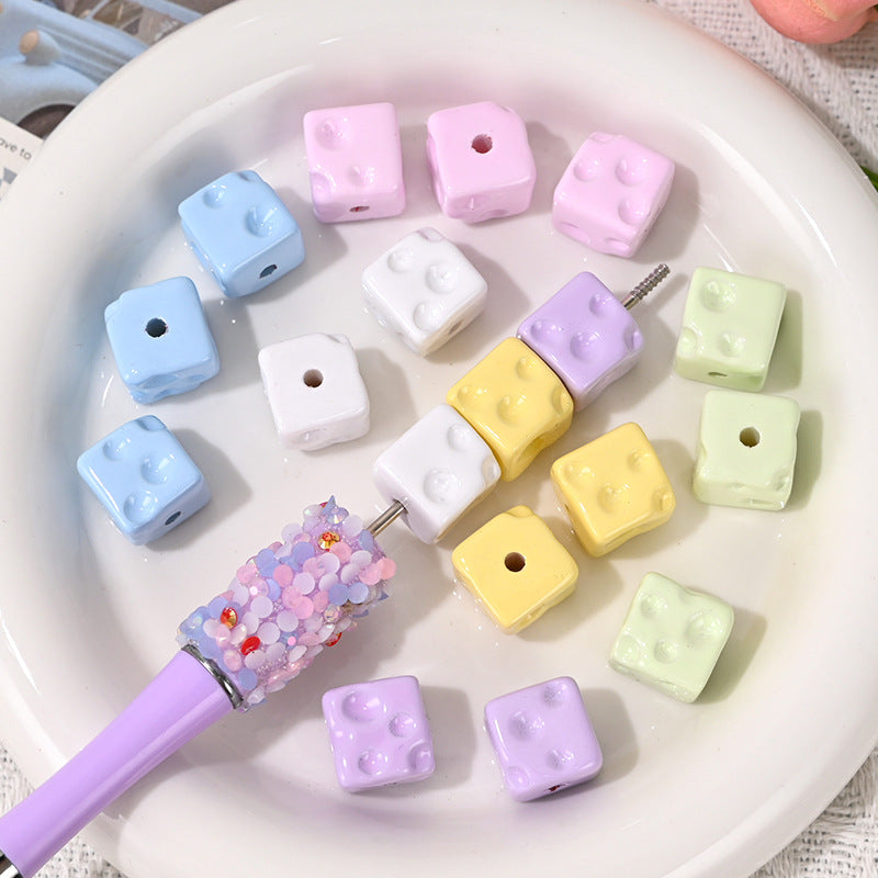 Wholesale   10pcs/pack   Acrylic baking paint texture cheese cube beads Acrylic Beads