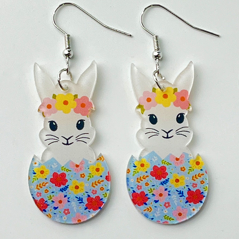 Wholesale Easter Cute Rabbit Flower Easter Egg Acrylic Earrings