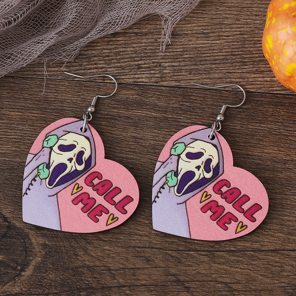 Halloween wooden reversible pendant earrings