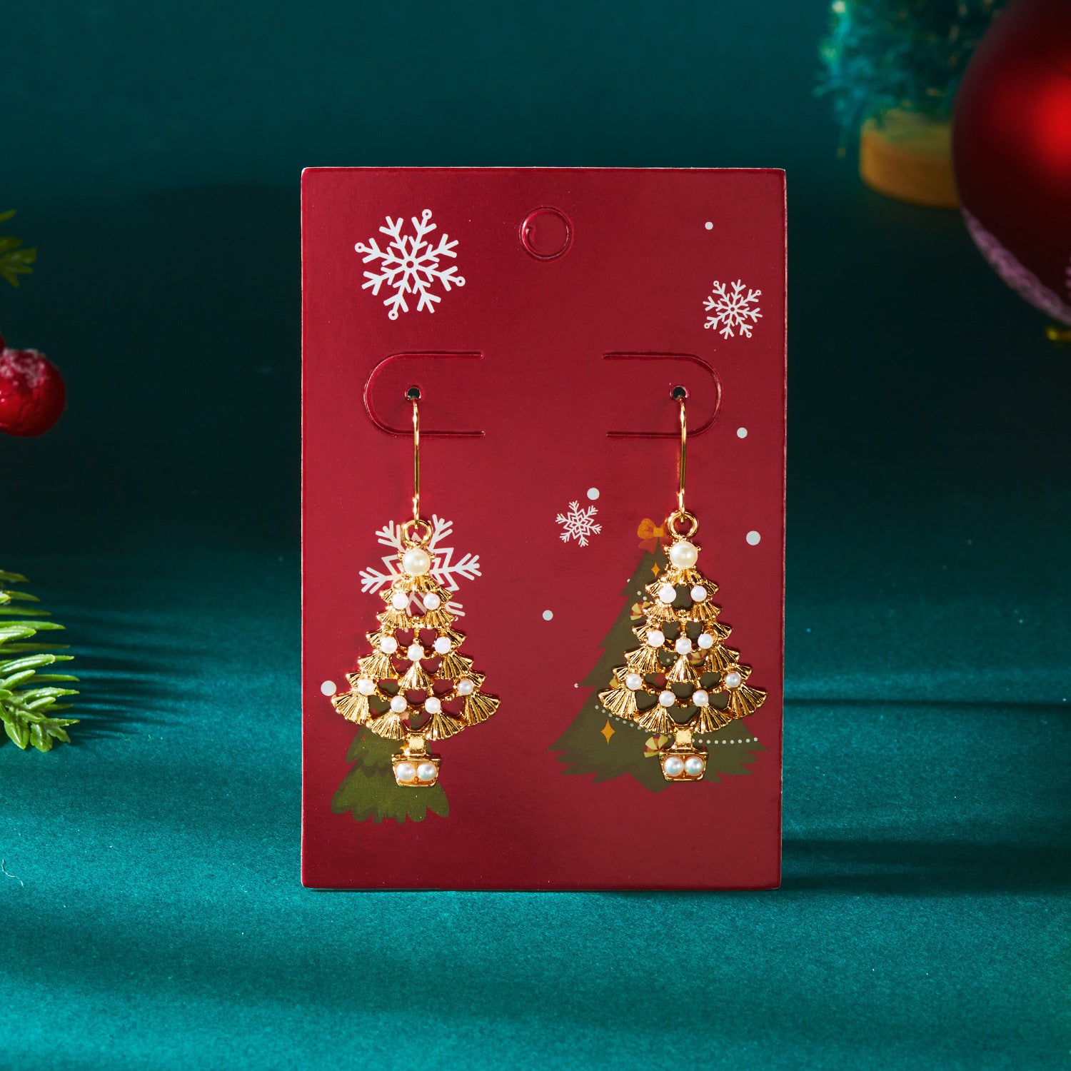 Wholesale Sweet-style rhinestone Christmas tree earrings