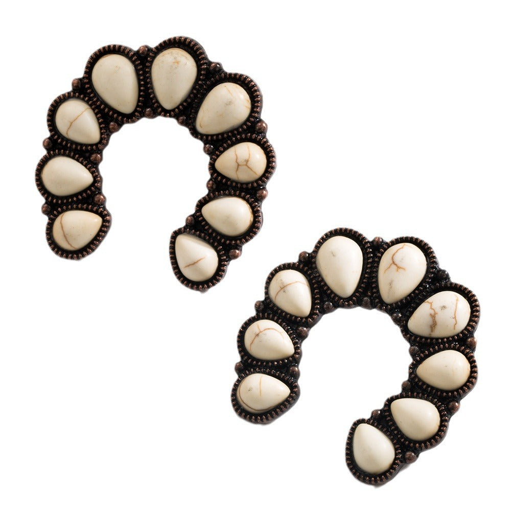 Wholesale Ethnic retro diamond turquoise geometric pendant earrings