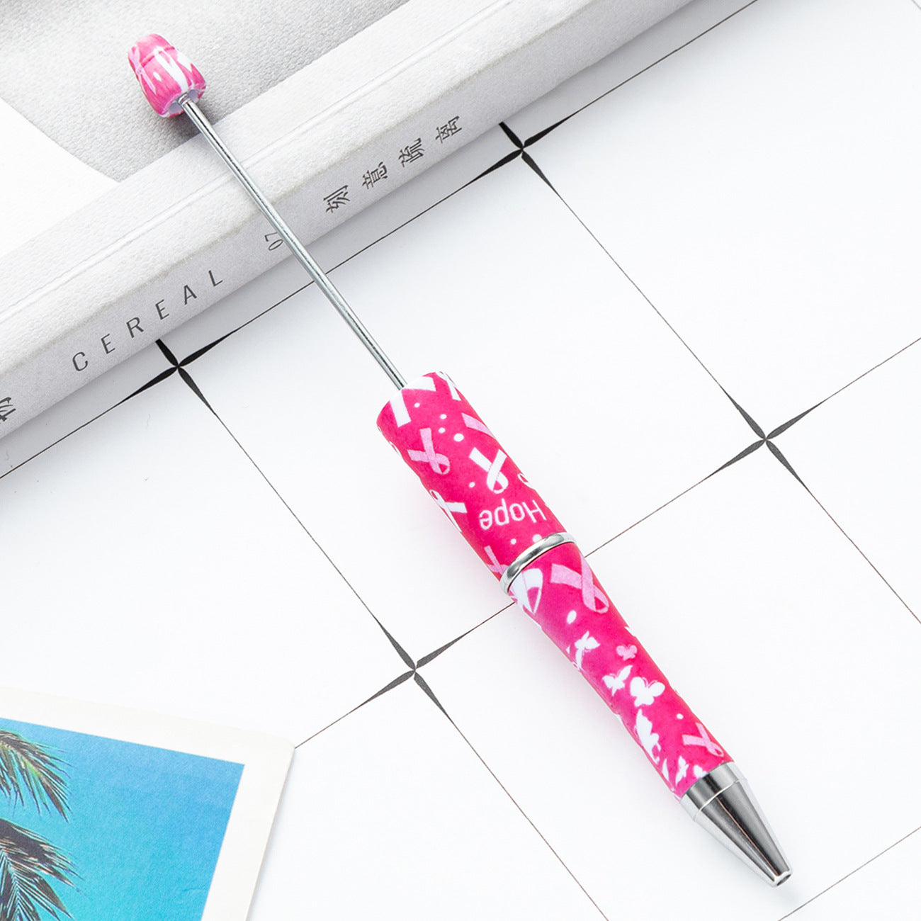 Wholesale Beadable Pens Pink Ribbons Print Plastic Pen DIY for Beaded