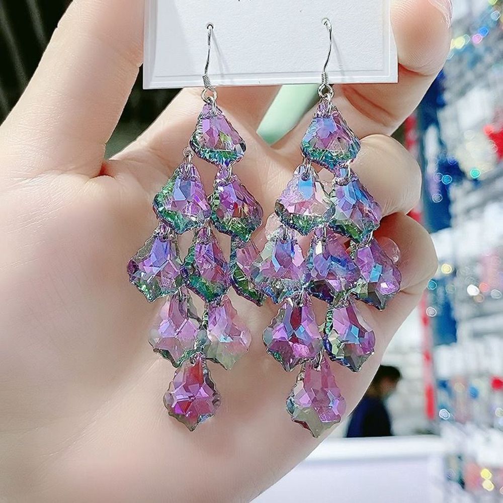 Wholesale Crystal Exaggerated Long Purple Tassel Earrings