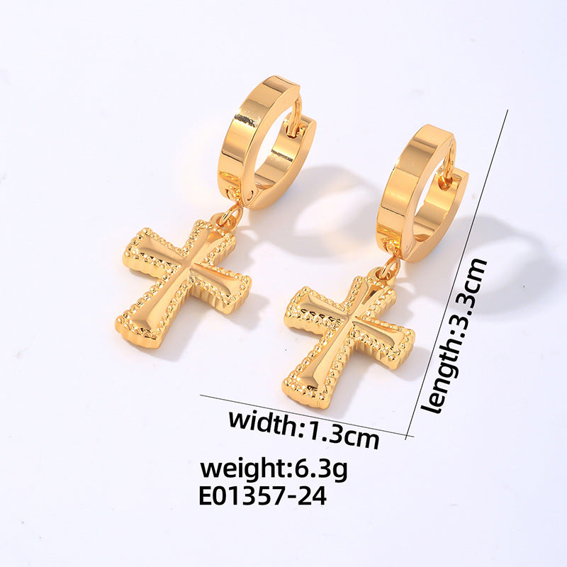 Wholesale Hip Hop Titanium Steel Polished Earrings Cross Pendant Hoop Earrings
