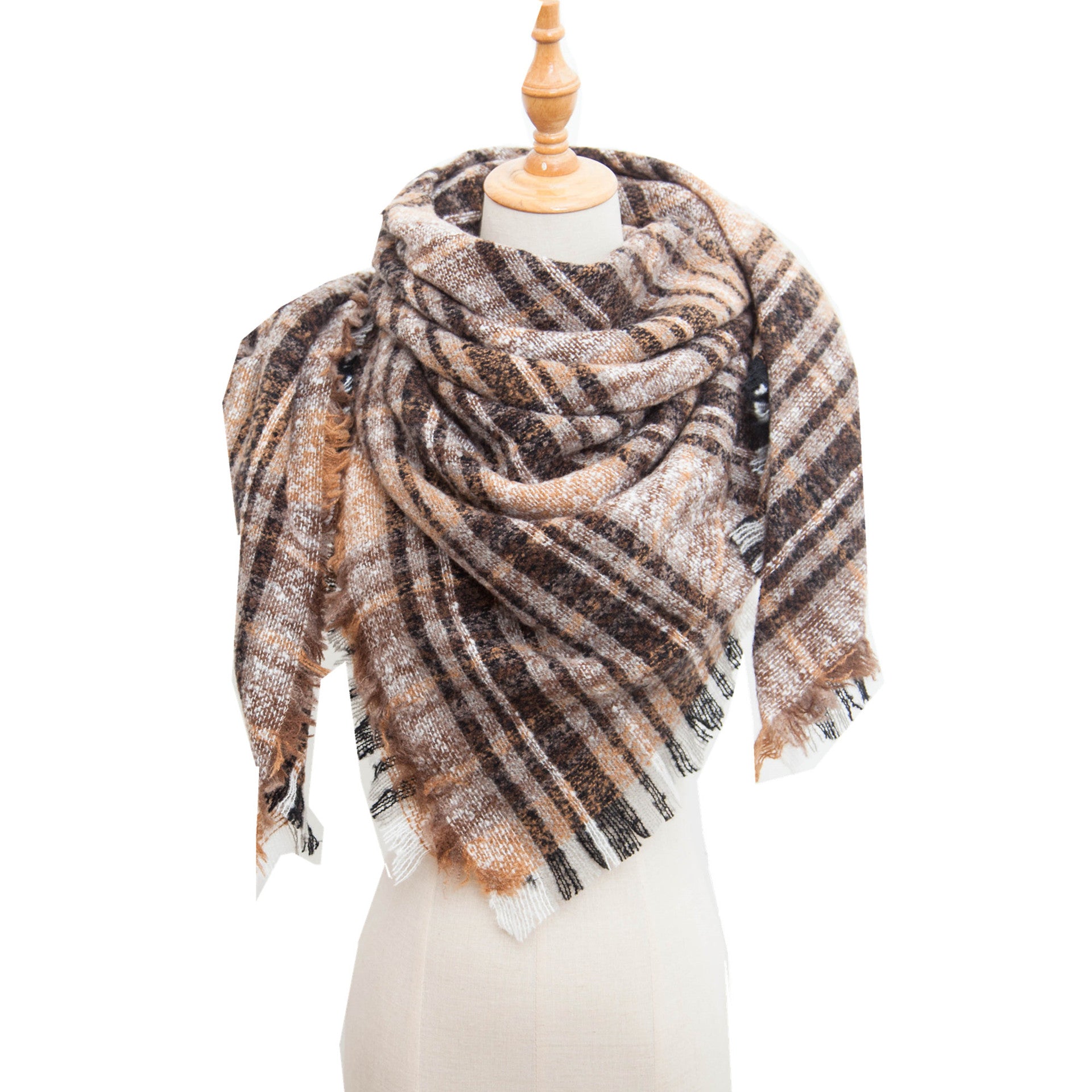 Wholesale of Autumn and Winter Large Plaid Triangular Scarves, Polyester Cape Shawls