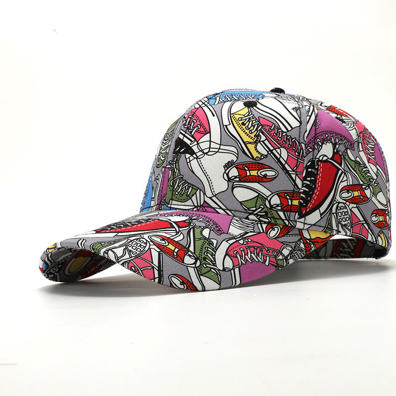 Wholesale New Graffiti Lettering Print Hard Top Big Head Around The Face Small Hat Baseball Cap