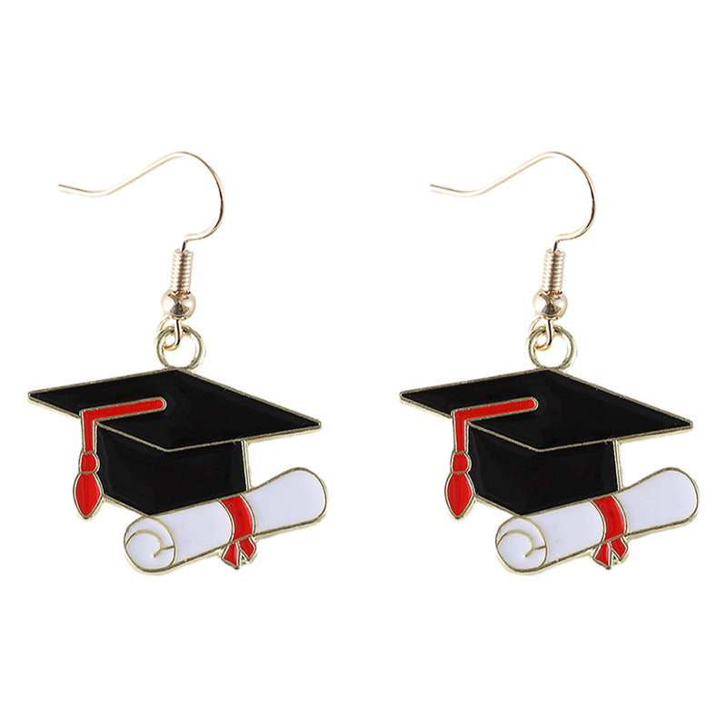 Wholesale Graduation Season Flower Bachelor' s Hat Colored Earrings