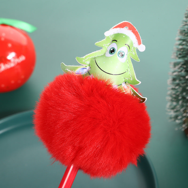 Wholesale Cartoon Christmas Snowman Elk Fur Ball Ballpoint Pen