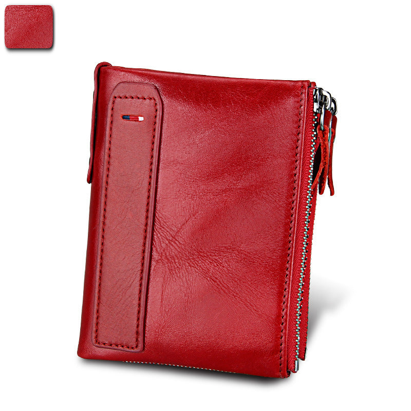 Wholesale Crazy Horse Cowhide Leather Wallet Double Zipper Coin Purse