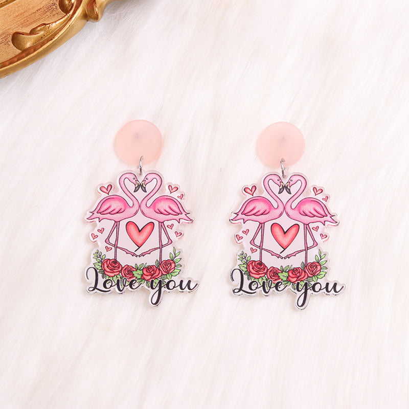 Wholesale Valentine's Day Acrylic Love Cat Dwarf Flamingo Earrings