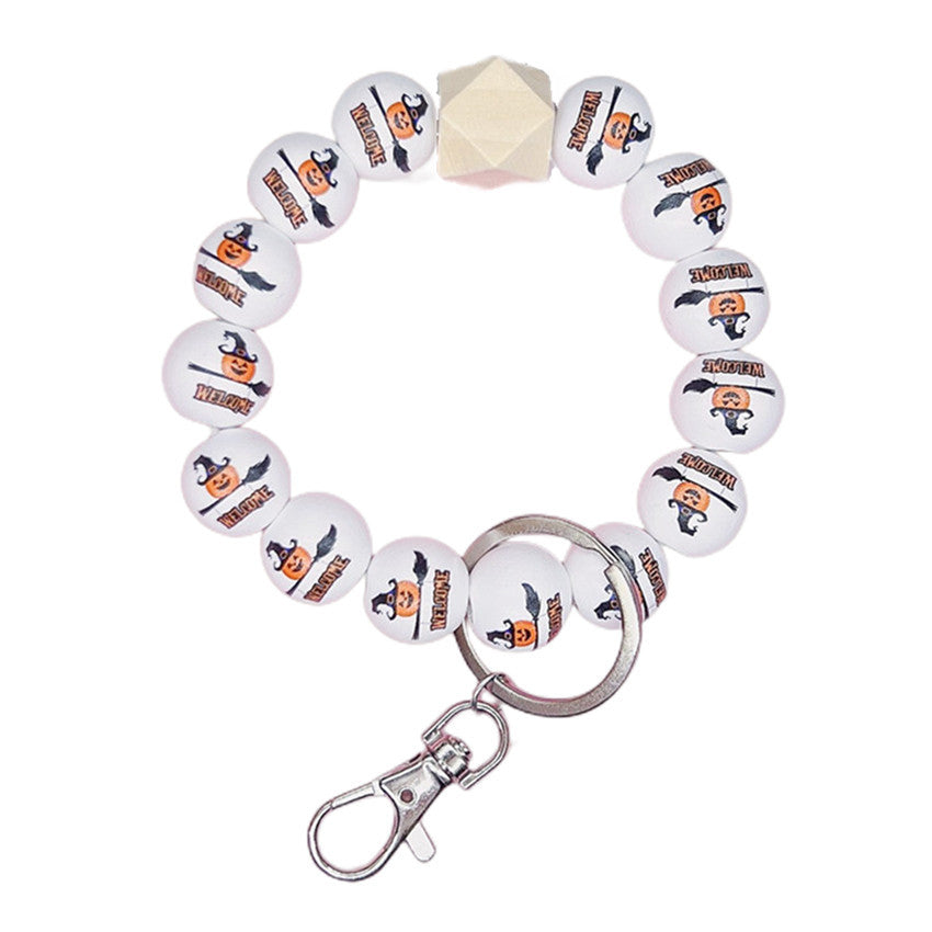 Wholesale Halloween Wooden Bead Bracelet Keychain