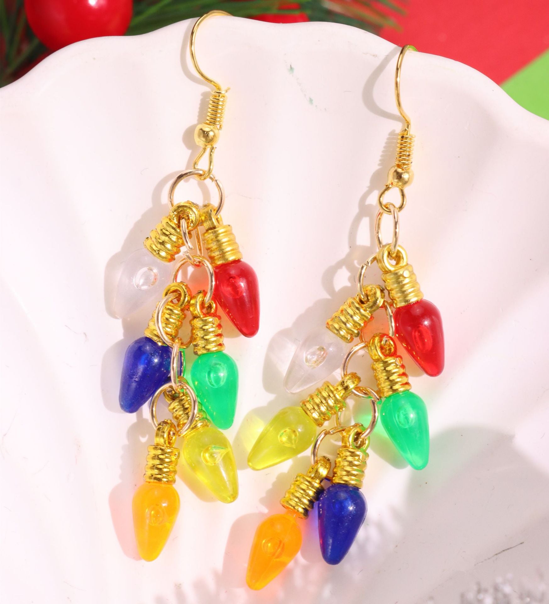 Wholesale Christmas colorful light bulb earrings