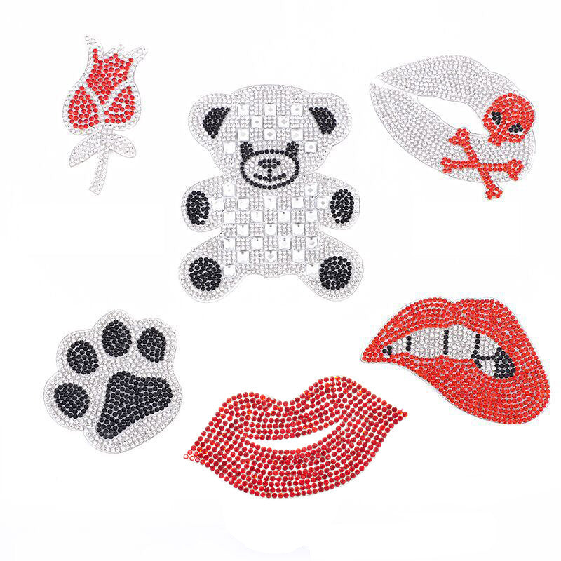 Wholesale 10pcs Water Diamond Red Lips Bear Embroidery DIY Patches