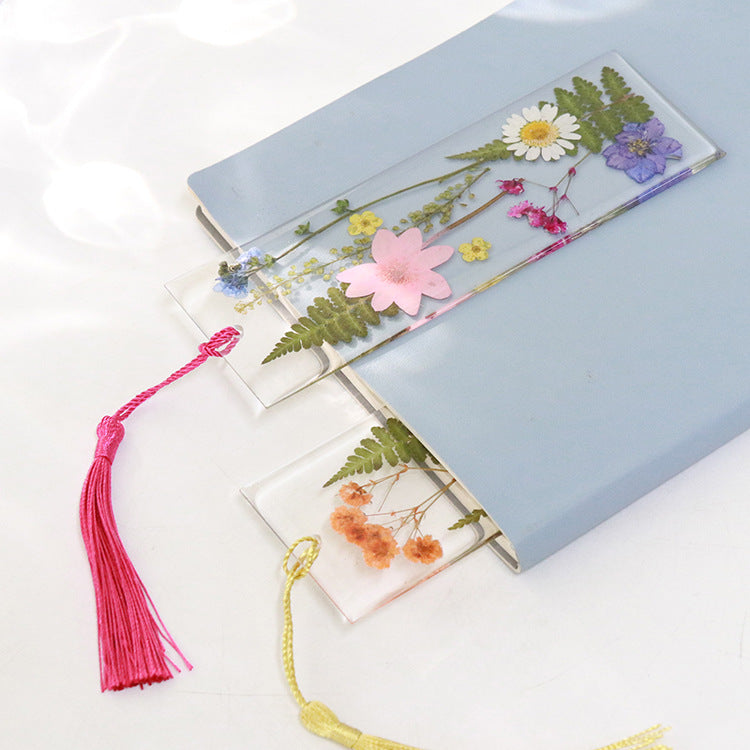 Wholesale 6pcs Everlasting Dried Flower Epoxy Colored Tassel Bookmarks