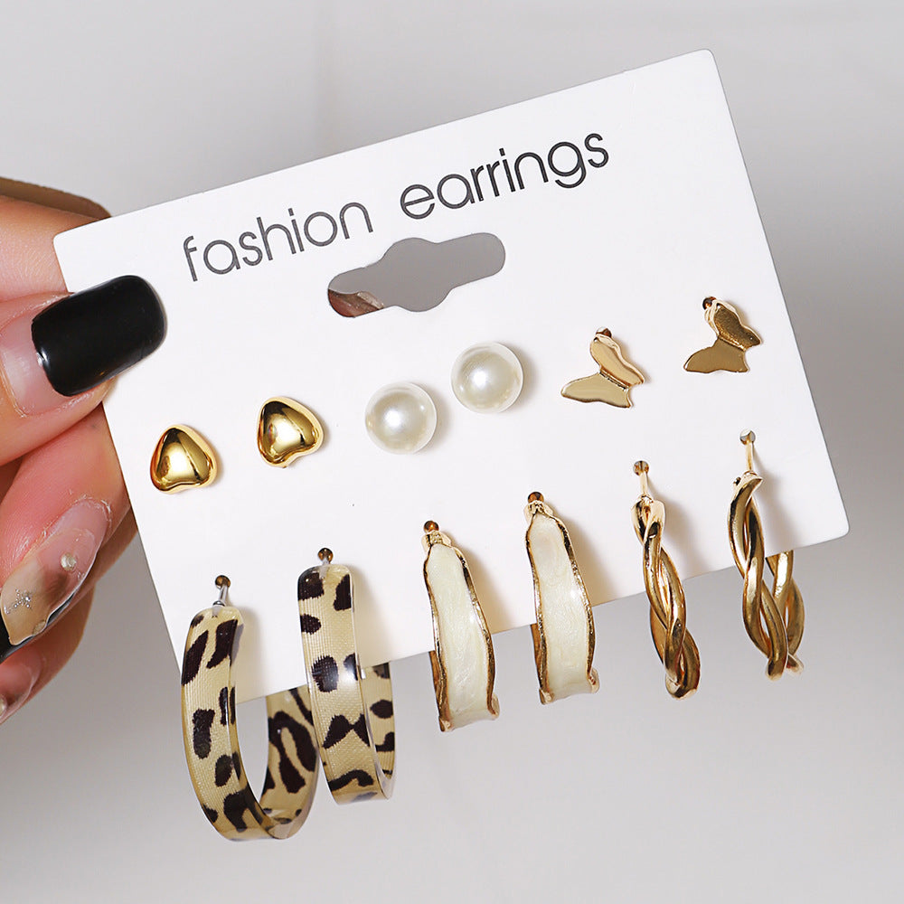 Wholesale Gold Heart Butterfly Geometric Twist Alloy Earrings Set of 6