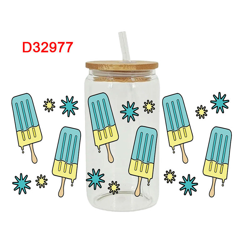 Wholesale  Summer Beach Ice Cream  16oz Cup UV DTF Wraps