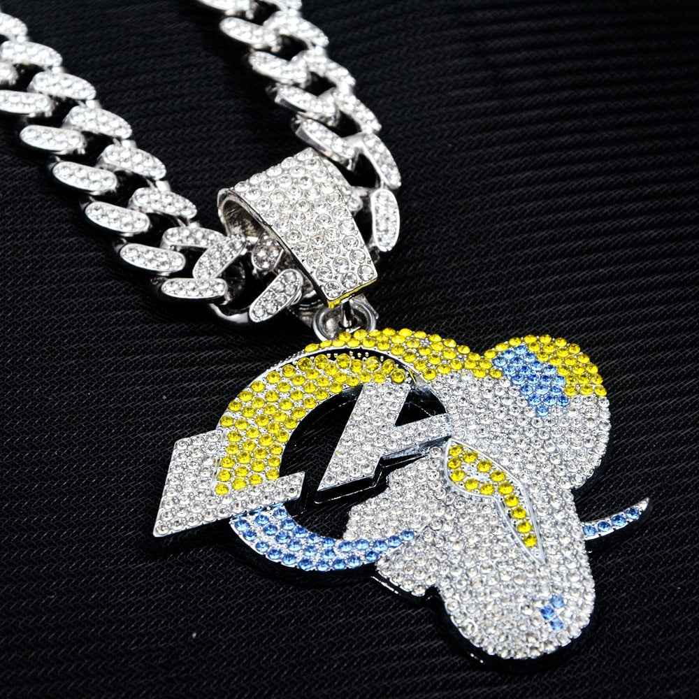 Wholesale Gold Rams Team Pendant Necklace Diamond Cut Cuban Chain Trendy Fashion Accessory For Fans