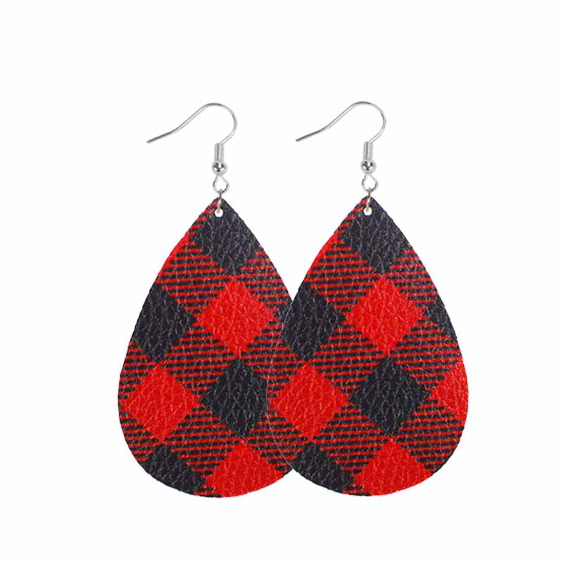 Wholesale Christmas Classic Plaid Leather Double Sided Print Earrings