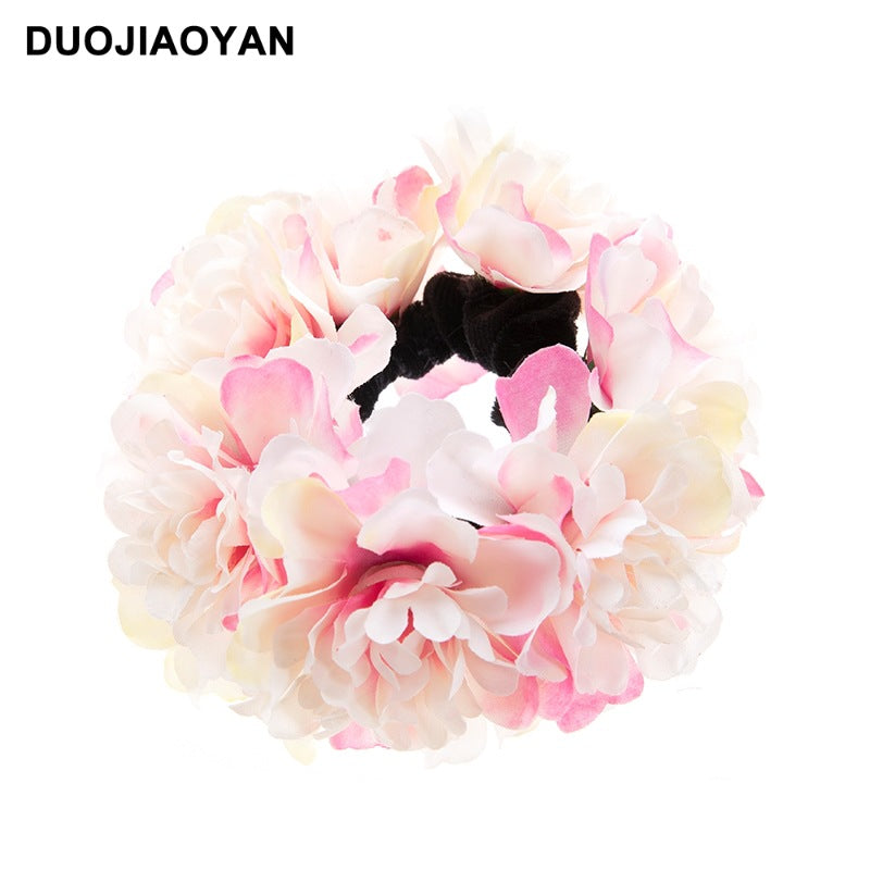 Wholesale spring and summer simulation fabric flower elastic Bohemian hydrangea holiday head rope