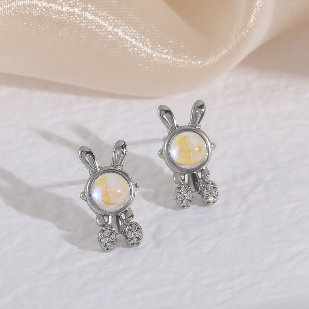 Wholesale Easter hollow asymmetrical white rabbit stainless steel earrings