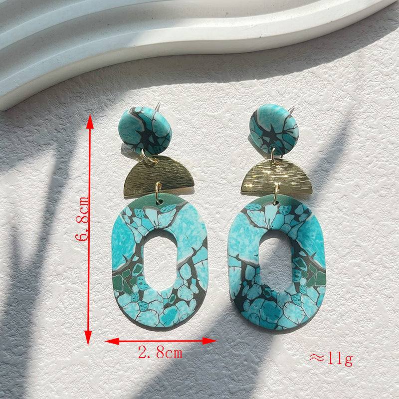 Wholesale Turquoise Geometric Metal Spliced Polymer Clay Earrings