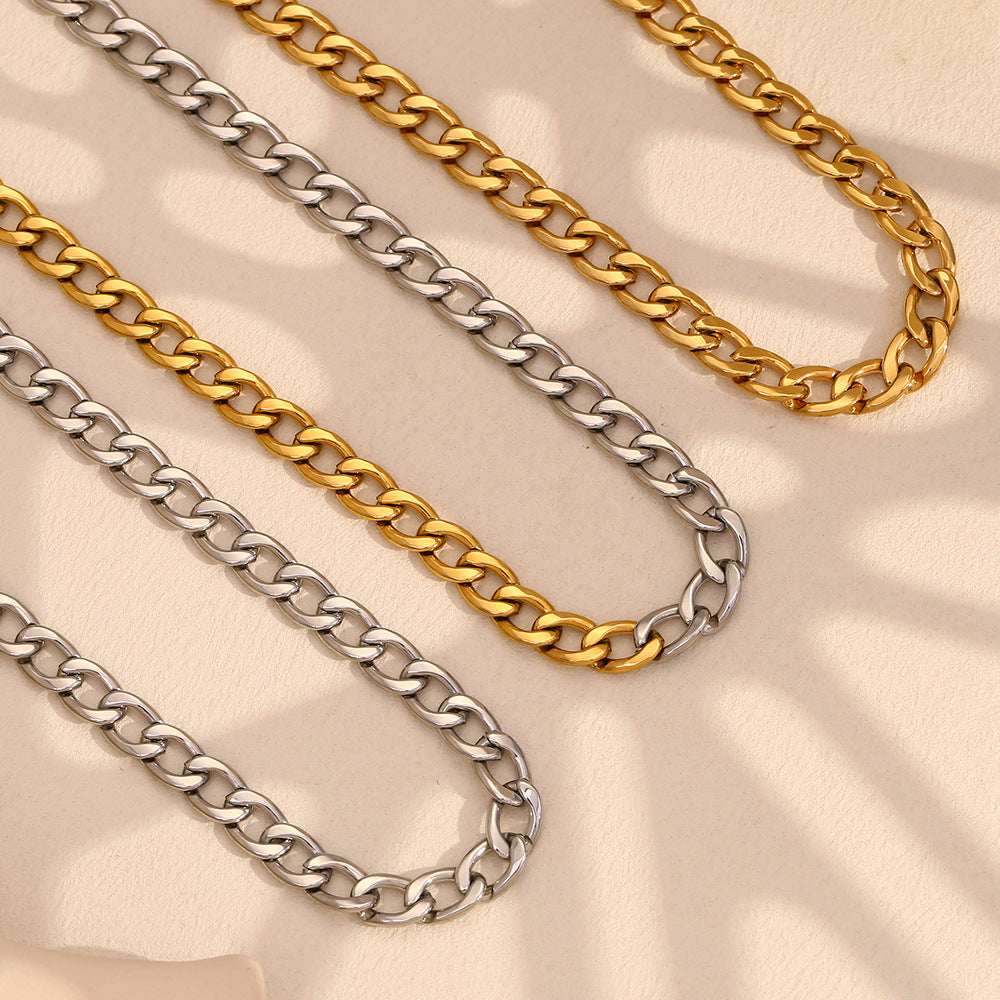 Wholesale Hip Hop Cuban Chain Necklace Stainless Steel 18K Gold Plated Two-tone Base Polished Chain