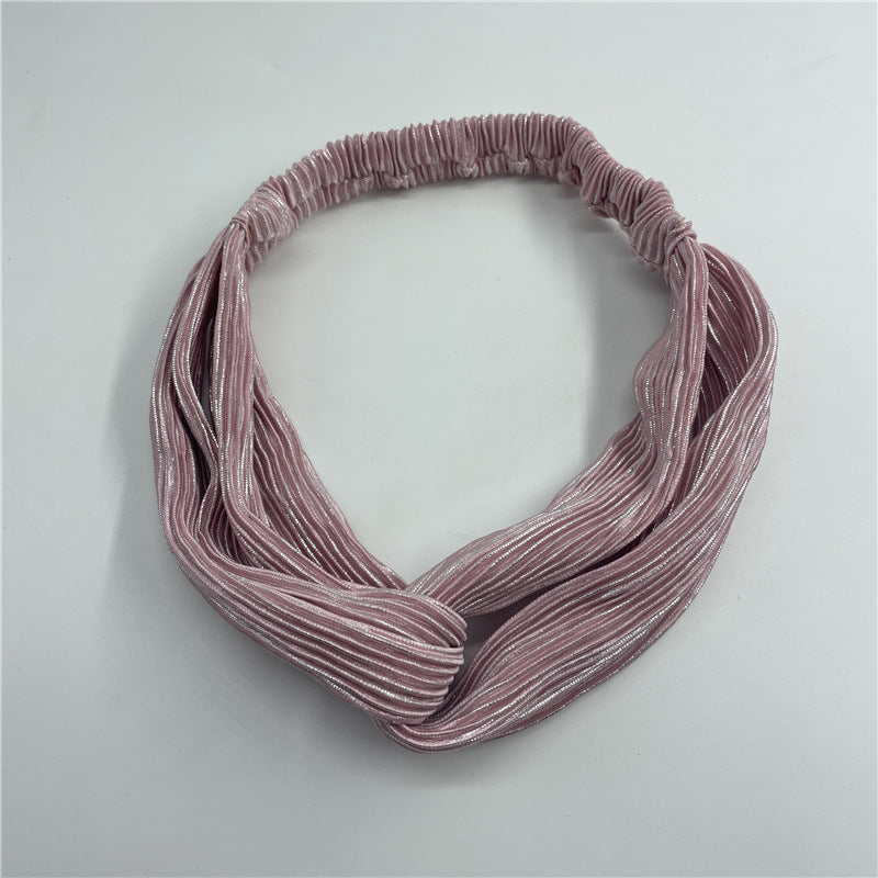 Wholesale Pleated Bright Silk Wide-brimmed Cross Headband Ladies Face Wash Headband