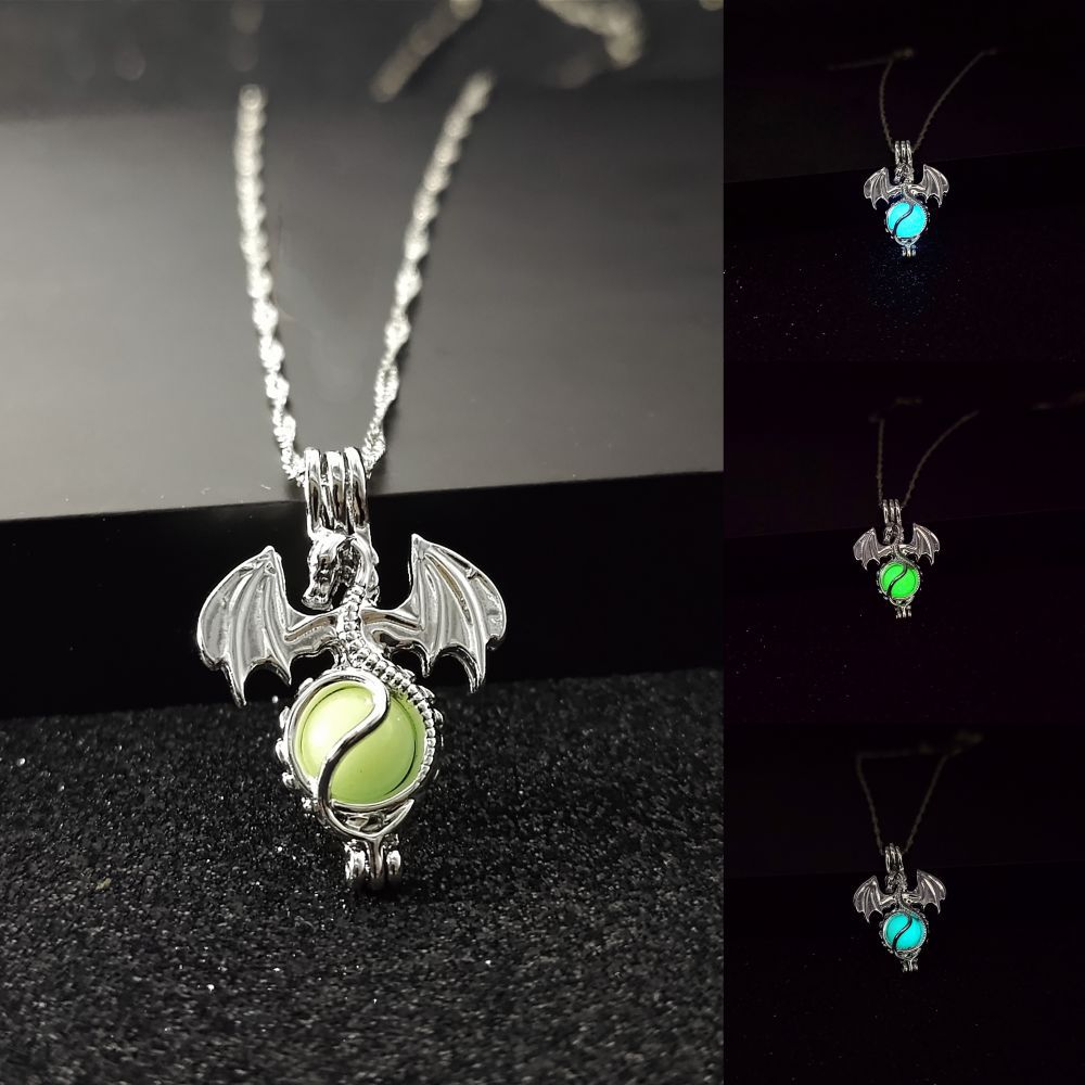 Wholesale Openable hollow luminous small dragon necklace