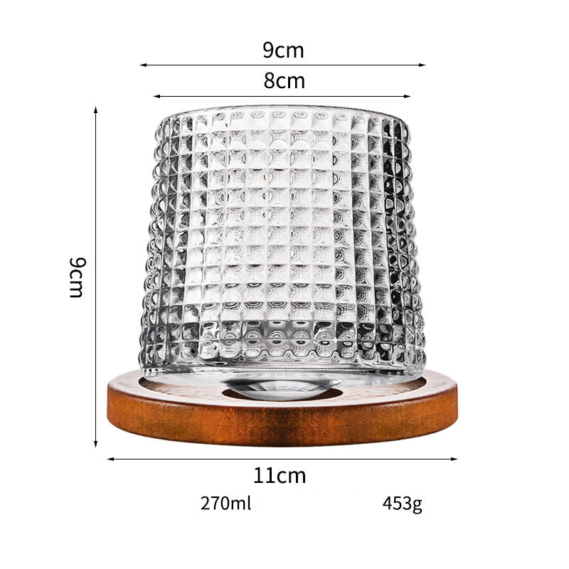 Wholesale Haisman thickened color glass creative rotating whiskey glass hand painted rotating cup with wooden tray decompression Cup