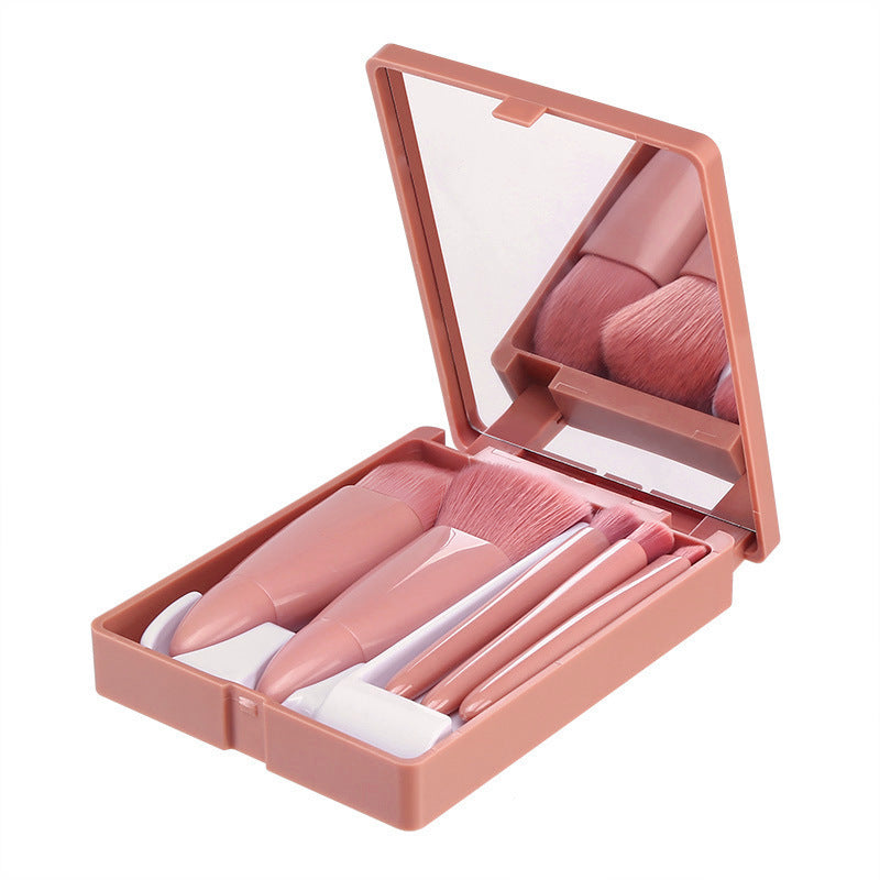 Wholesale Portable 5 Pcs Makeup Brush Travel Set with Mirror Mini Powder Brush Foundation Brush Eye Shadow Brush