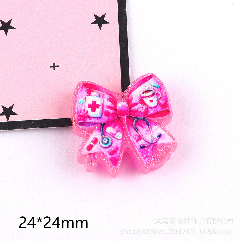 Wholesale 10pcs Straight Hole Medical Bow DIY Acrylic Handmade Beads