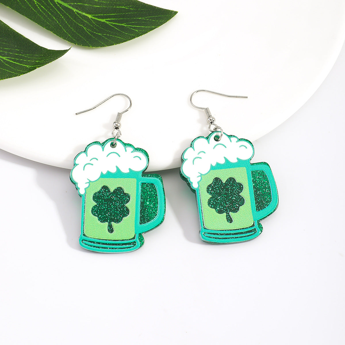 Wholesale St.  Patrick' s Day Shamrock Hat Letter Rainbow Acrylic Earrings