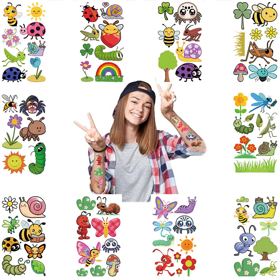 Wholesale 10pcs/pack New Children's Cartoon Insect Tattoo Stickers Cute Fun Waterproof Party Party Gift Temporary Stickers