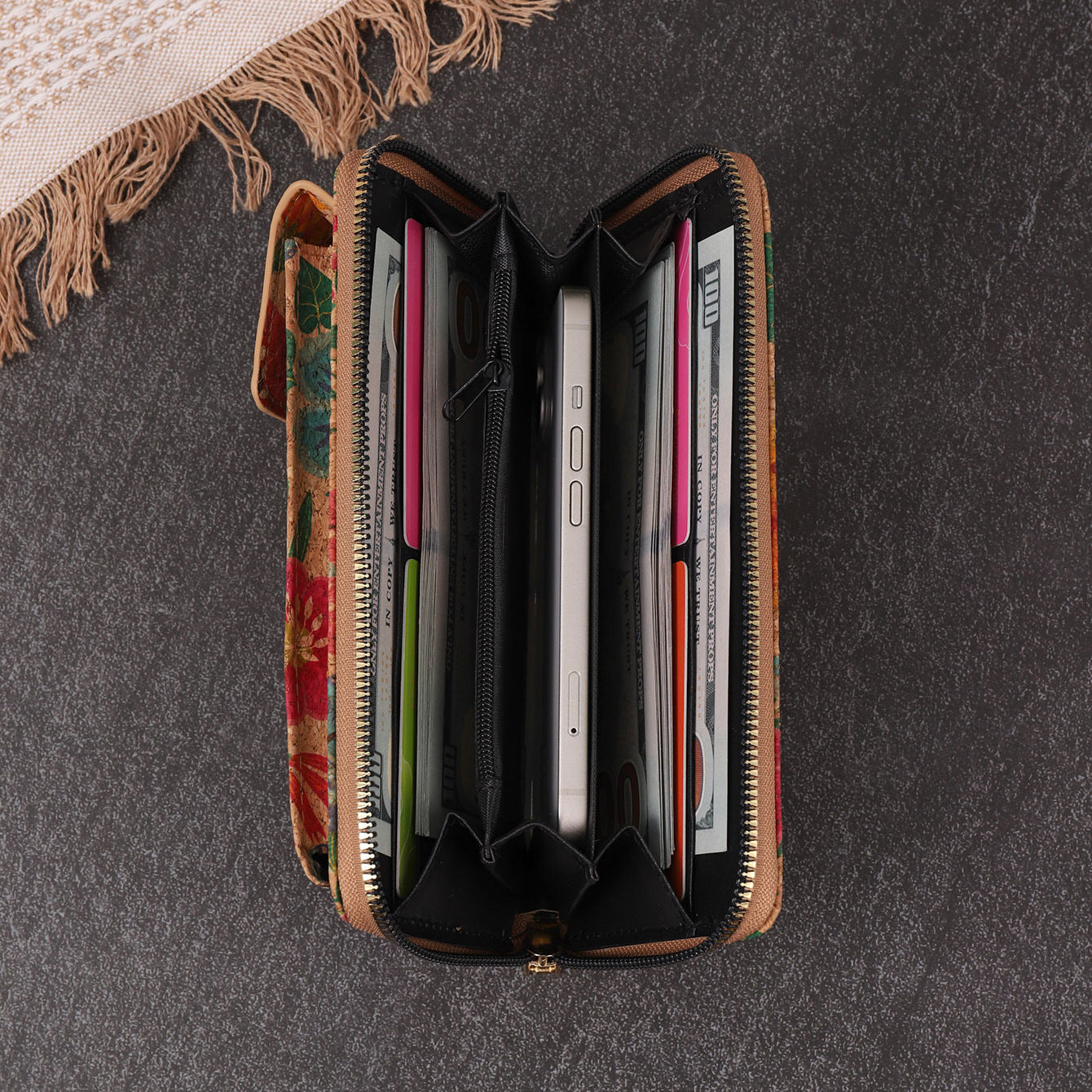 Wholesale Vintage Bohemian Style Wallet, Wood Grain Mobile Phone Bag, Zero PU Wallet