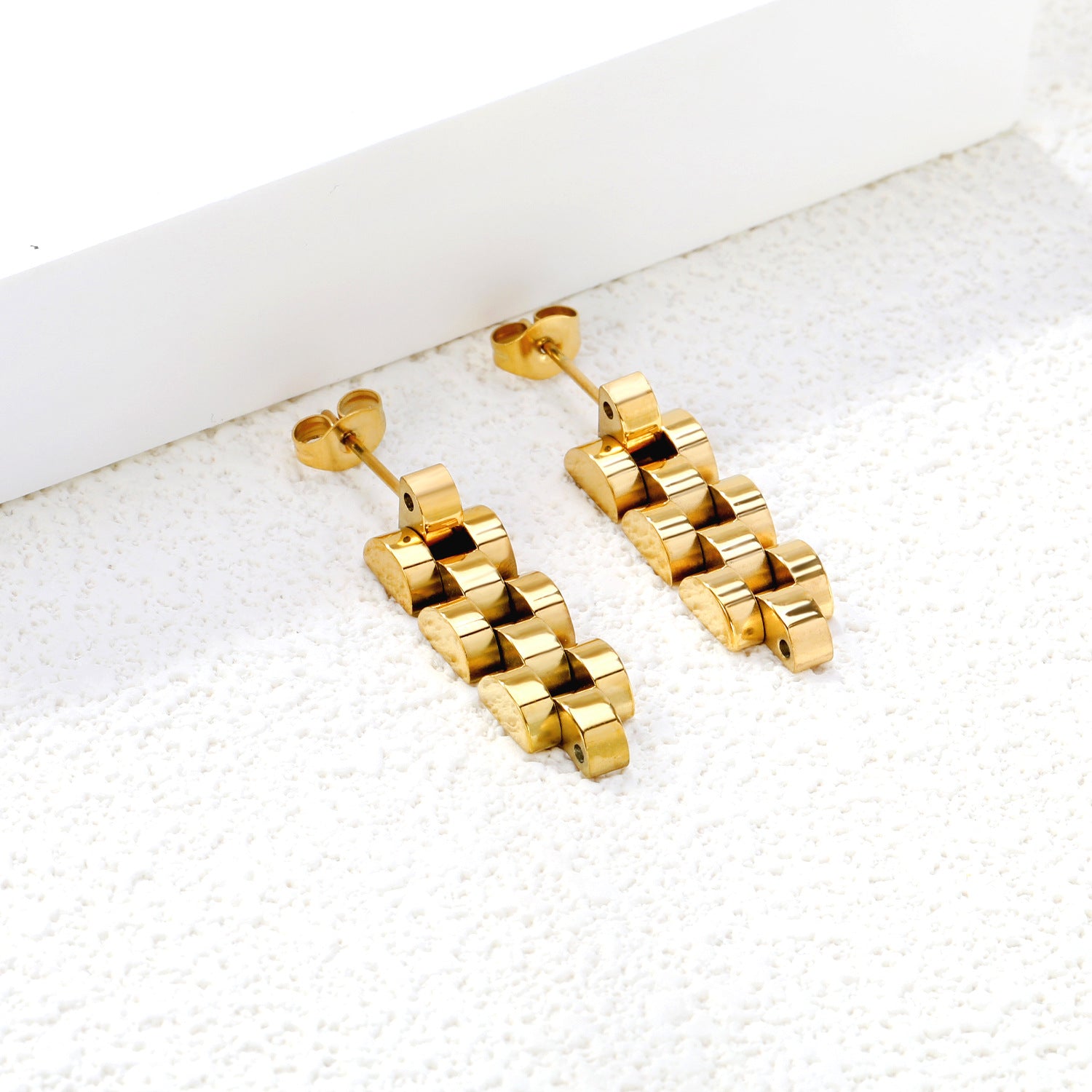 Wholesale 18k Gold-Plated Stainless Steel Stud Earrings,  Snake-Shaped Cartilage Studs