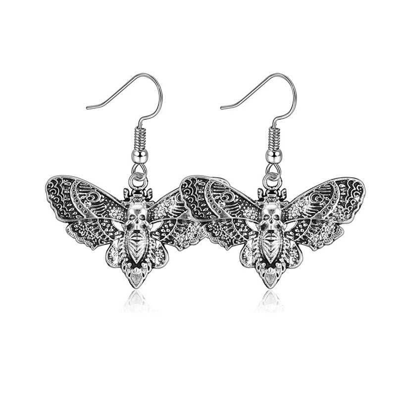 Wholesale Halloween Fashion Gothic Silver Vintage Skull Butterfly Earrings
