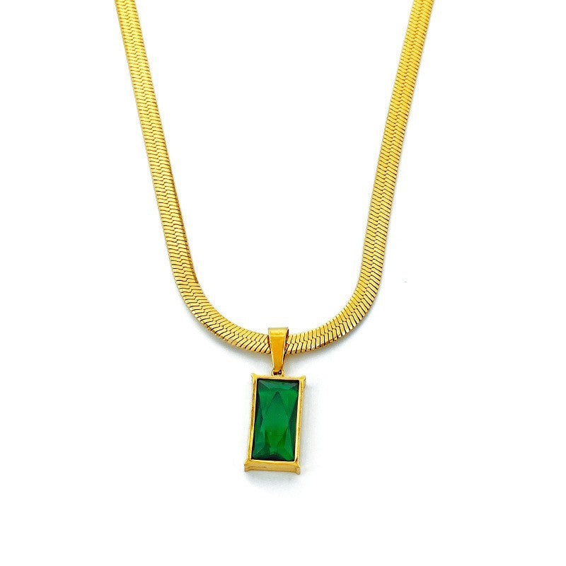 Wholesale Emerald Zircon Titanium Steel Necklace