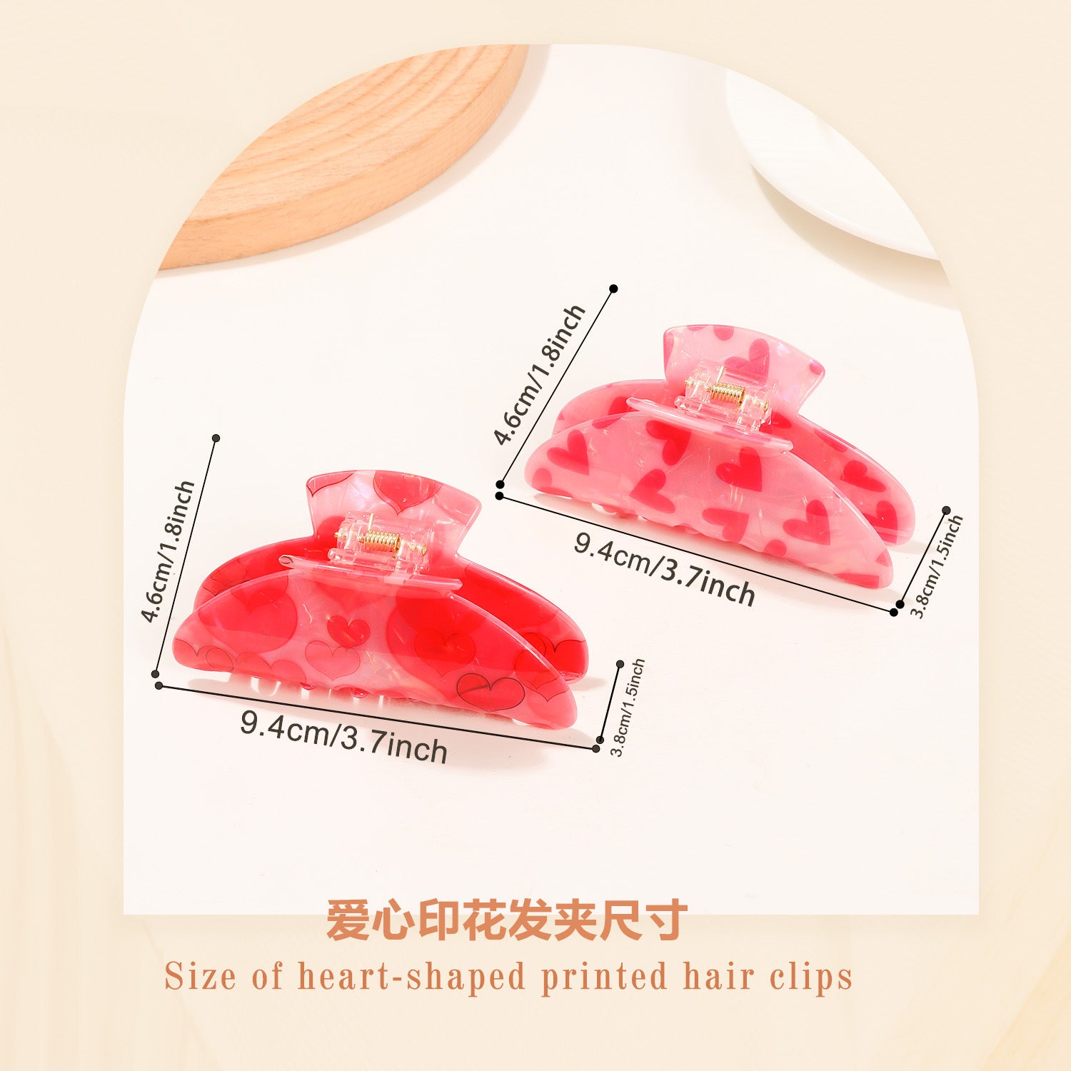 Wholesale Pink printed heart-shaped cute hair accessory clip