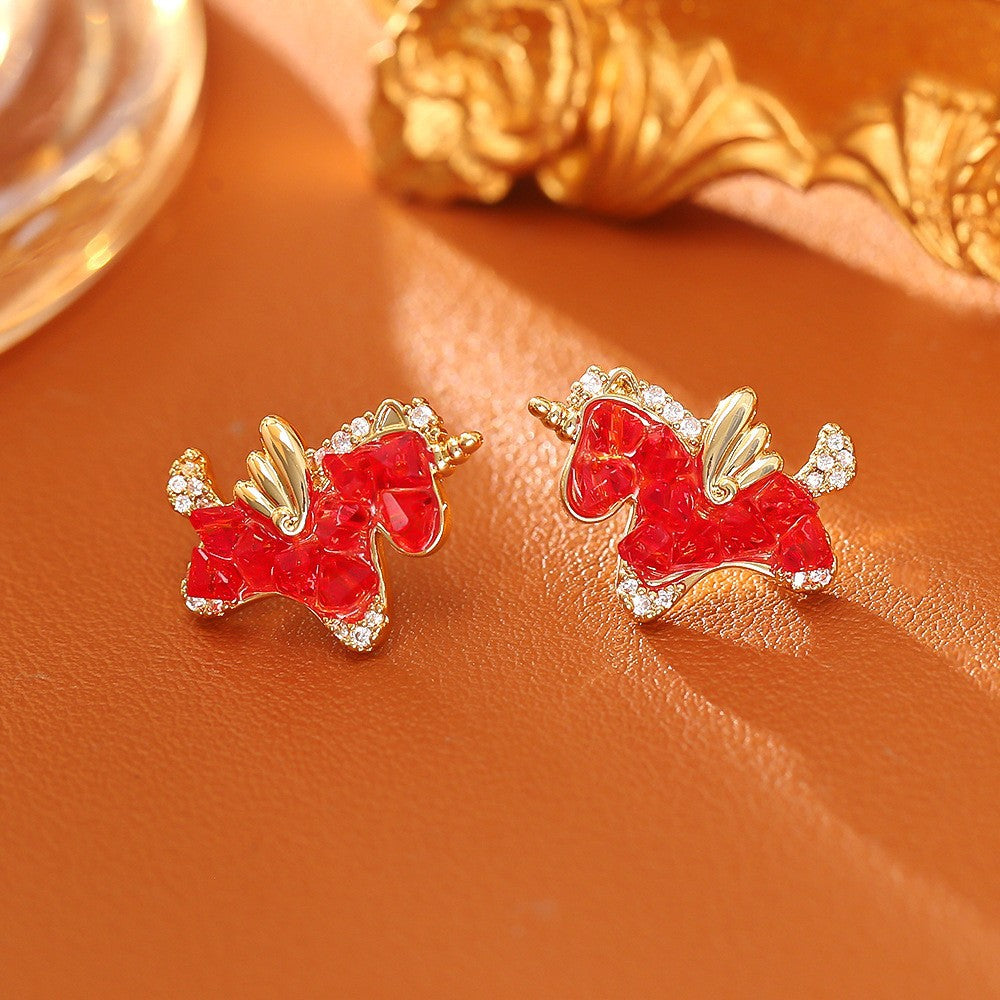 Wholesale Crystal Unicorn Gold Stud Earrings Necklace