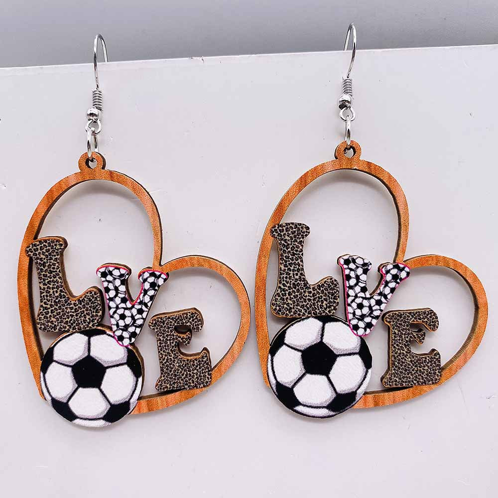 Wholesale Baseball Basketball Football Volleyball Retro Wooden Earrings