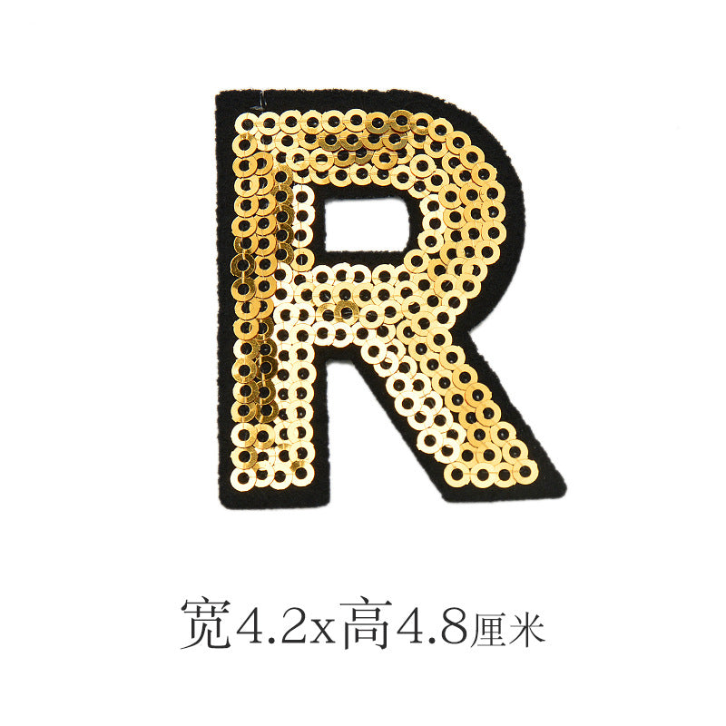 Wholesale Polyester Gold Sequin Alphabet Embroidered Patches For Coats Fashion Clothing Decorative Applique DIY Craft Supply