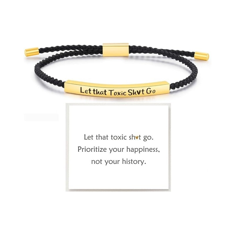 Wholesale Stainless steel bent tube inspirational text adjustable woven bracelet
