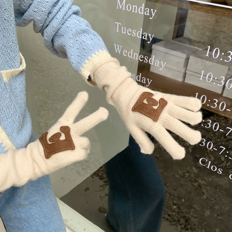 Wholesale Long Winter Letters with Missing Fingers Touch Screen Wool Knitted Warm Gloves