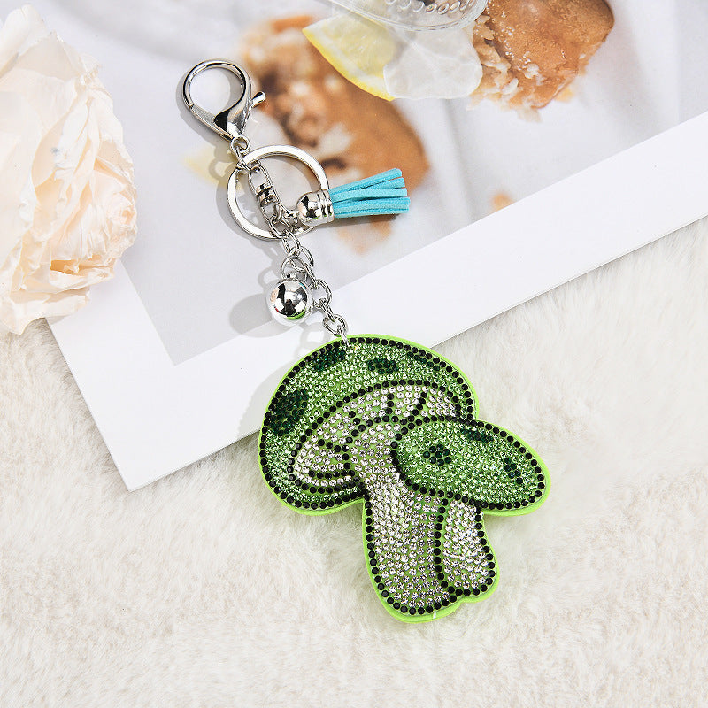 Wholesale colorful mushroom studded diamond keychain