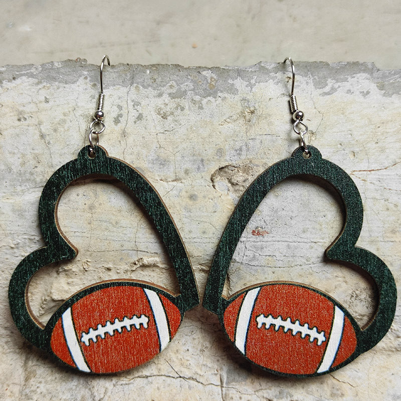 Wholesale 2pcs Love Sports Football Baseball Rugby Basketball Tennis Volleyball Geometric Hollow Earrings
