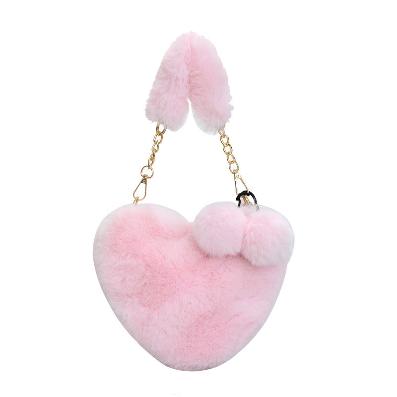 Wholesale Plush Heart Chain Shoulder Messenger Bag