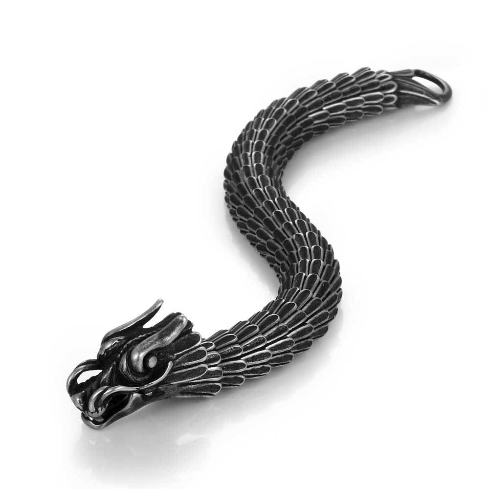 Wholesale Men's retro titanium steel bracelet with dragon scales